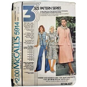 McCall's 5914 Sewing Pattern Misses' Vest Top Skirts Pants Size 12-16 Uncut